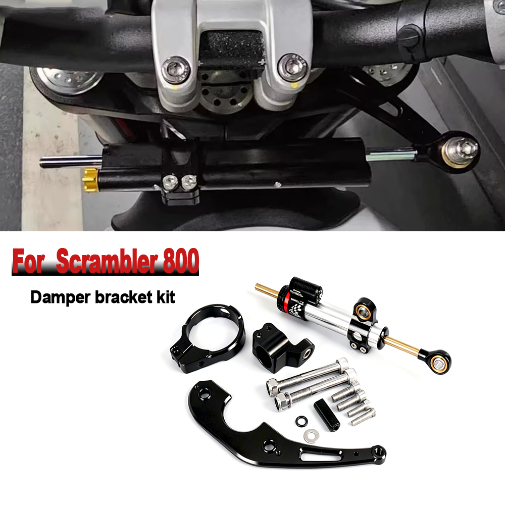 Steering Damper Stabilizer Kit Cnc - ドゥカティスクランブラー 800 Scrambler800 新しいオートバイステアリングスタビライザーダンパーブラケット取付キット CNC アルミ