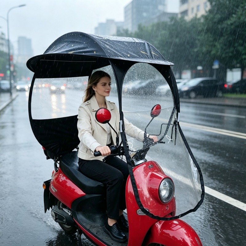 Electric Scooter Rain Cover - 防風・防水機能付き電動自転車用サンシェード。電動スクーターやオートバイにも対応。屋外での使用に最適で、雨から保護するカバーとしても、屋外用の傘としても使用可能。